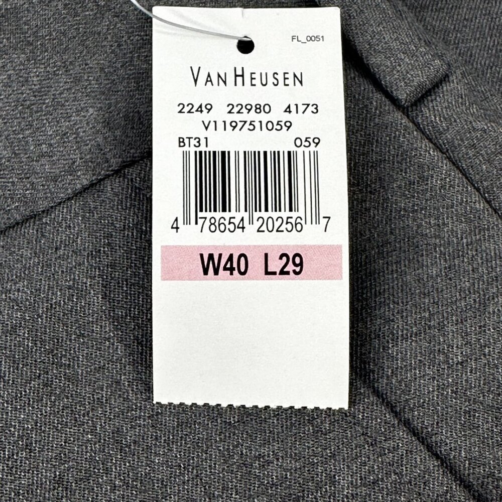 Van Heusen Men's Size 40x29 Pant Traveler Classic Fit Flat Front Gray New - Picture 5 of 16